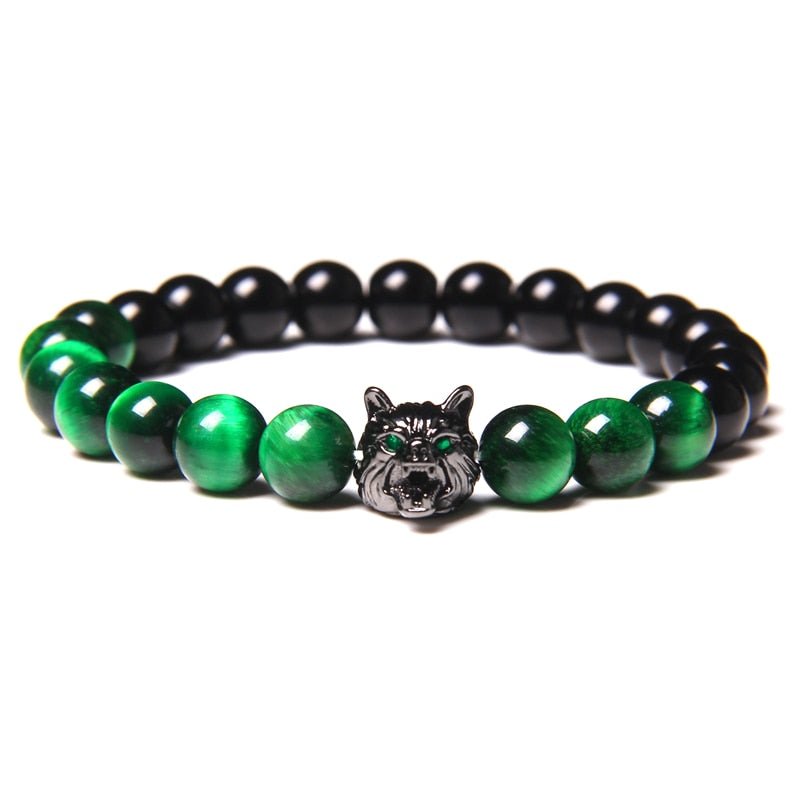 Wolf Charm Bracelets Men Natural Black Lava Stone - Bara Bros