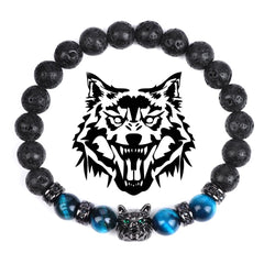 Wolf Charm Bracelets Men Natural Black Lava Stone - Bara Bros